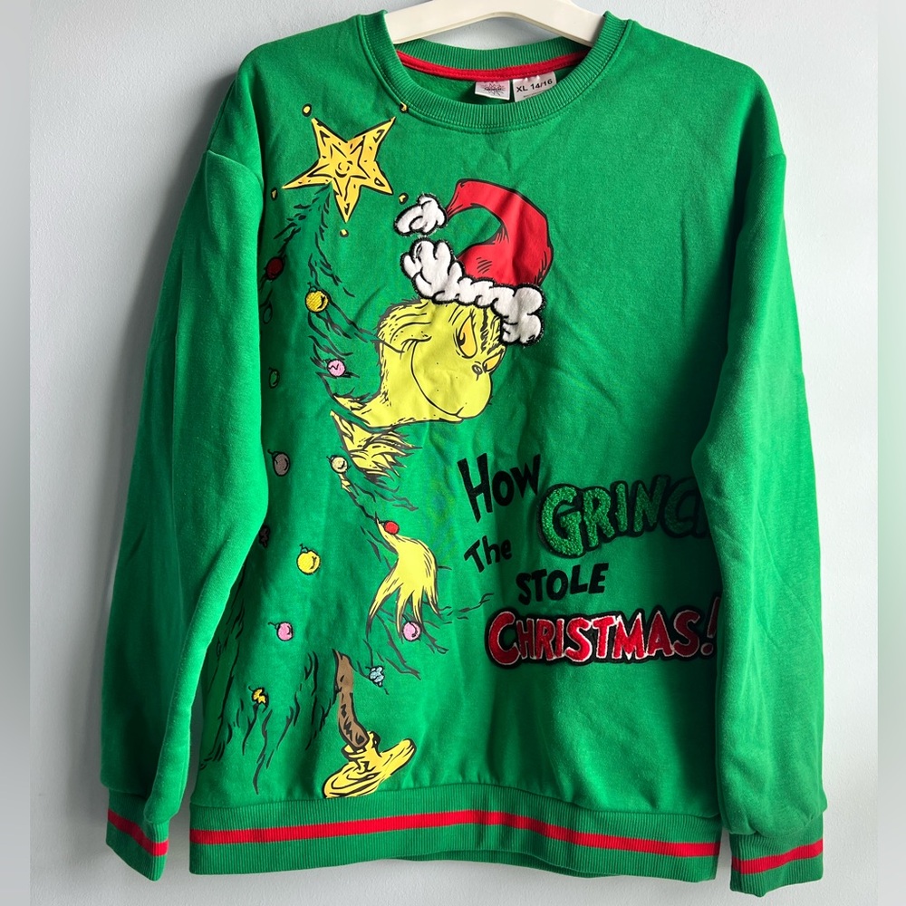 Grinch Kids Holiday Themed Sweatshirt Size XL (14/16) Green